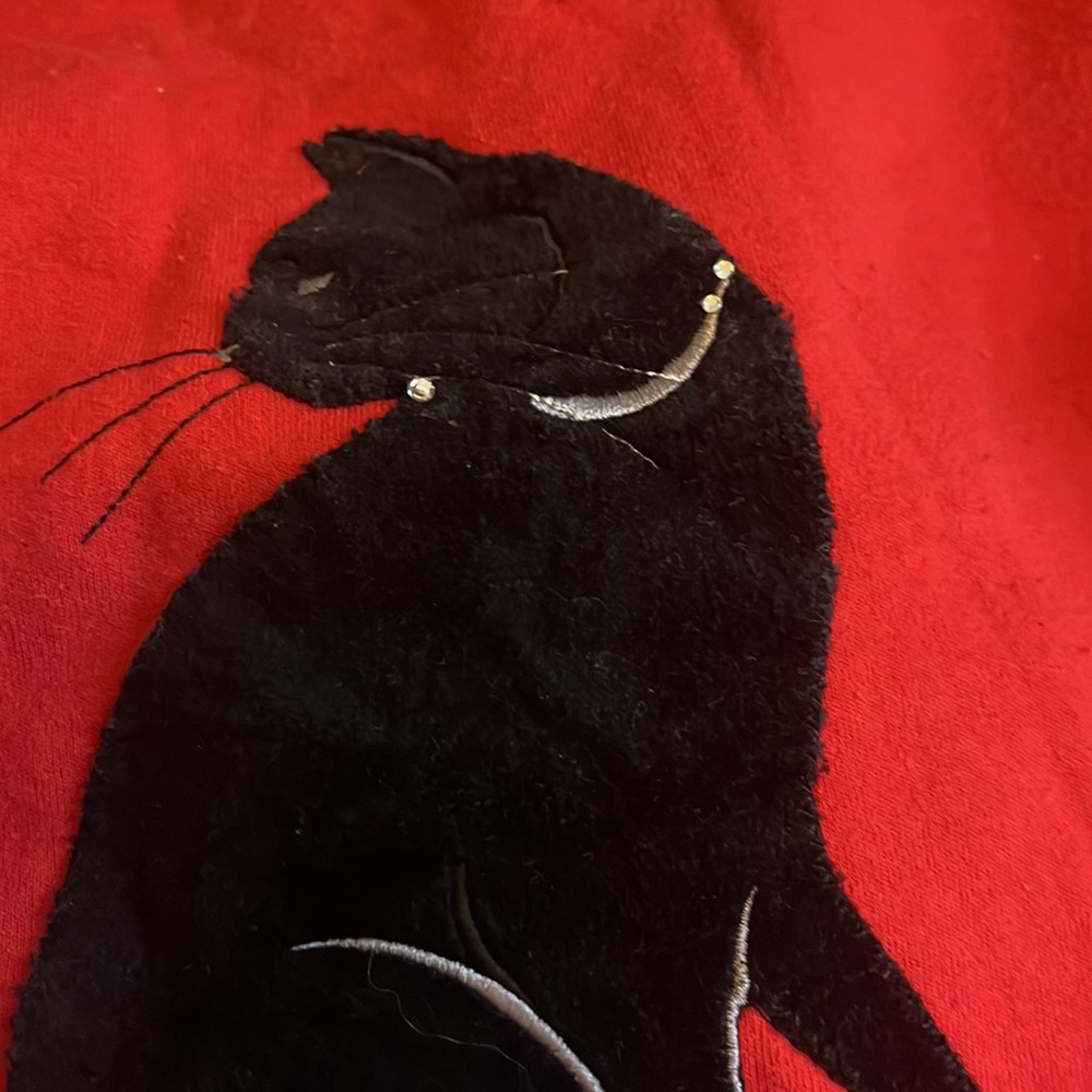VINTAGE Y2K Country Store velvet cat Ugly Christmas Sweatshirt Sz L insert … - Picture 7 of 10